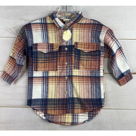Tullabee Boutique Toddler Top Sz 4T Multi Plaid Soft Fleece Wool Blend Button Up - Picture 1 of 8